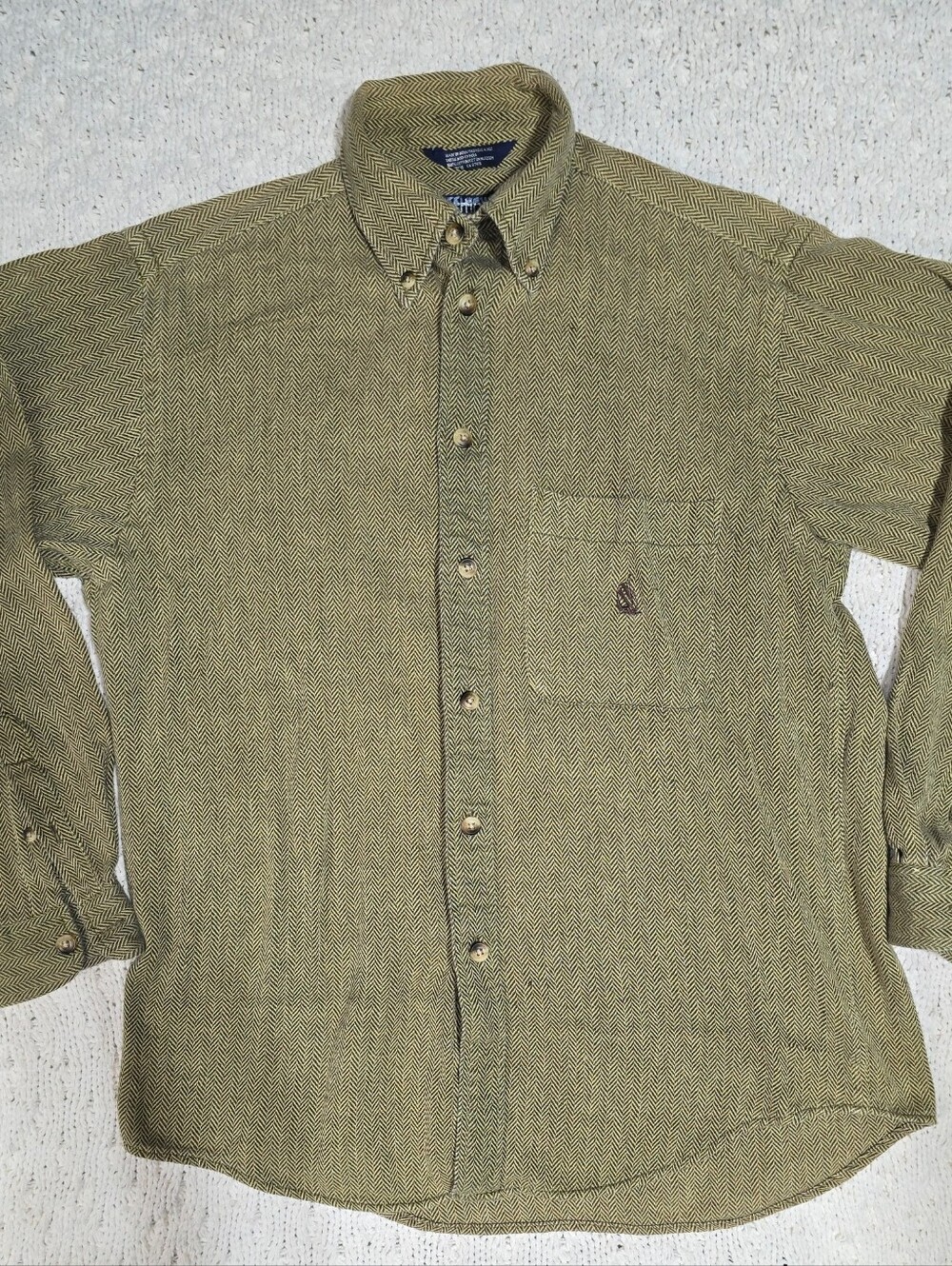 Nautica Men's Olive-Green Herringbone Button-Down Shirt